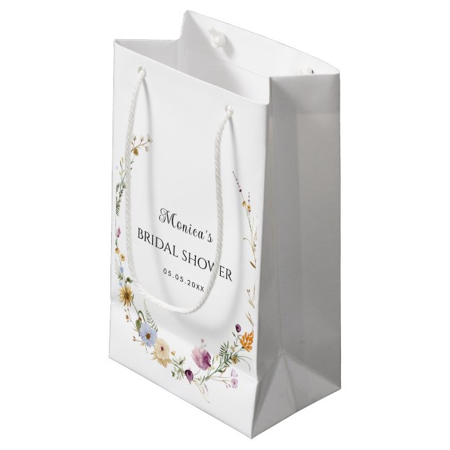 Plain Wildflower Round Foliage Frame Bridal Shower Small Gift Bag (Front Angled)