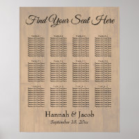 Plain Wooden Back Wedding Reception Seating Chart