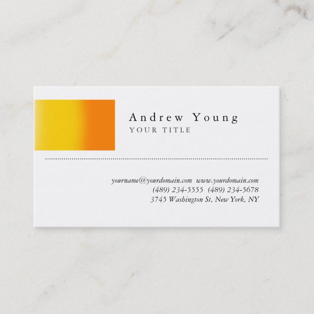 Plain Yellow White Professional Business Card (Front)