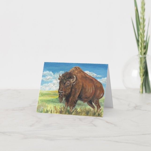 Plains Bull Buffalo American Bison Wildlife Art Card (Front)