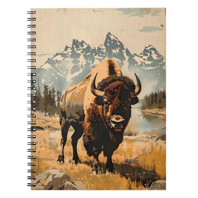 Plains Majesty: Vintage Bison Illustration Notebook (Front)