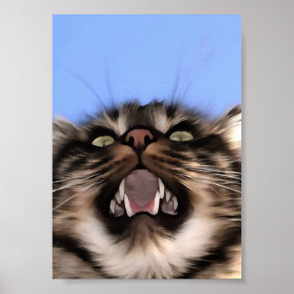 Plaintive Meow Of A Tabby Cat Acrylic Painting Poster