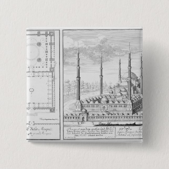 Plan and View of the Blue Mosque (1609-16), built 15 Cm Square Badge (Front)