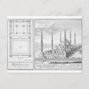 Plan and View of the Blue Mosque (1609-16), built Postcard
