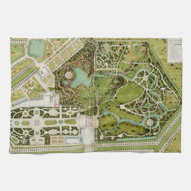 Plan du jardin et chateau de la Reine Tea Towel (Horizontal)