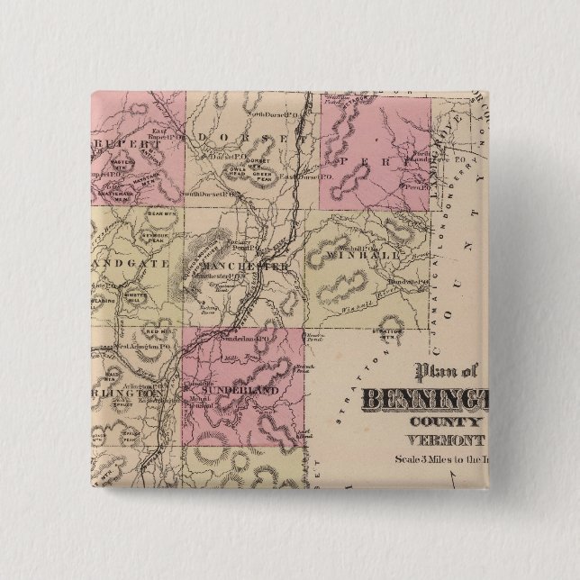 Plan of Bennington County, Vermont 15 Cm Square Badge (Front)