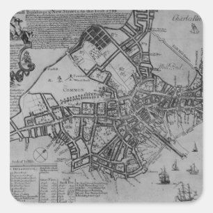 Plan of Boston, New England, 1739 Square Sticker