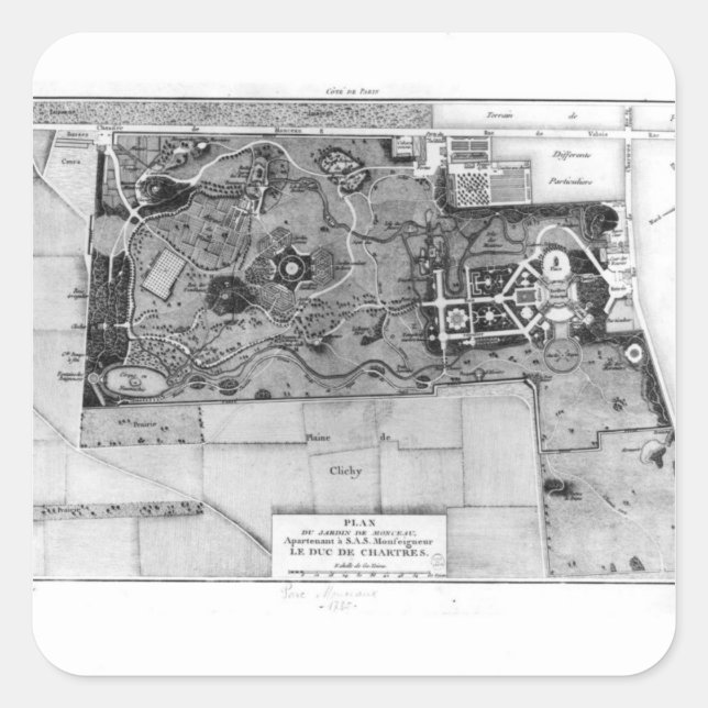 Plan of Parc Monceau in Paris Square Sticker (Front)