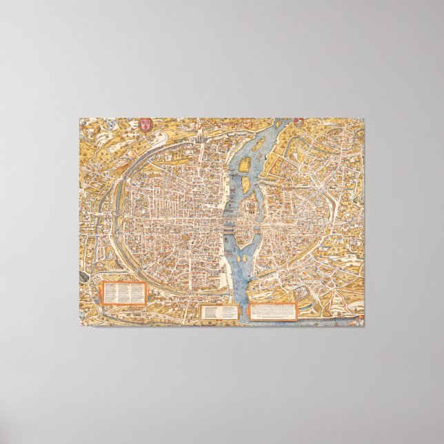Plan of Paris by Truschet et Hoyau Circa 1550 Canvas Print (Front)