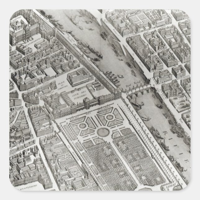 Plan of Paris, known as the 'Plan de Turgot' Square Sticker (Front)
