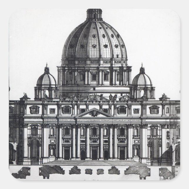 Plan of St. Peter's, Rome, engraved by Square Sticker (Front)