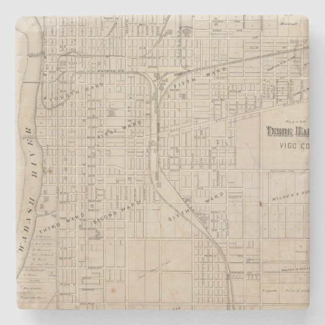 Plan of Terre Haute, Vigo Co Stone Coaster (Front)