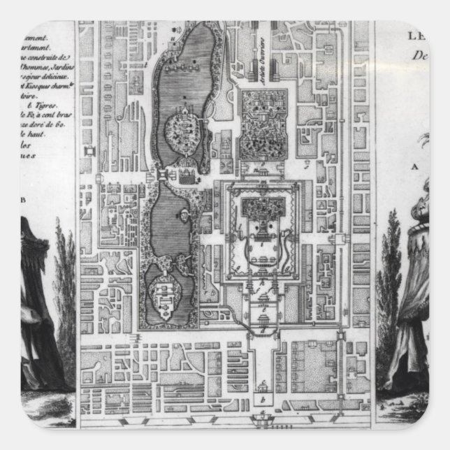 Plan of the Gardens of the Emperor of Peking, from Square Sticker (Front)