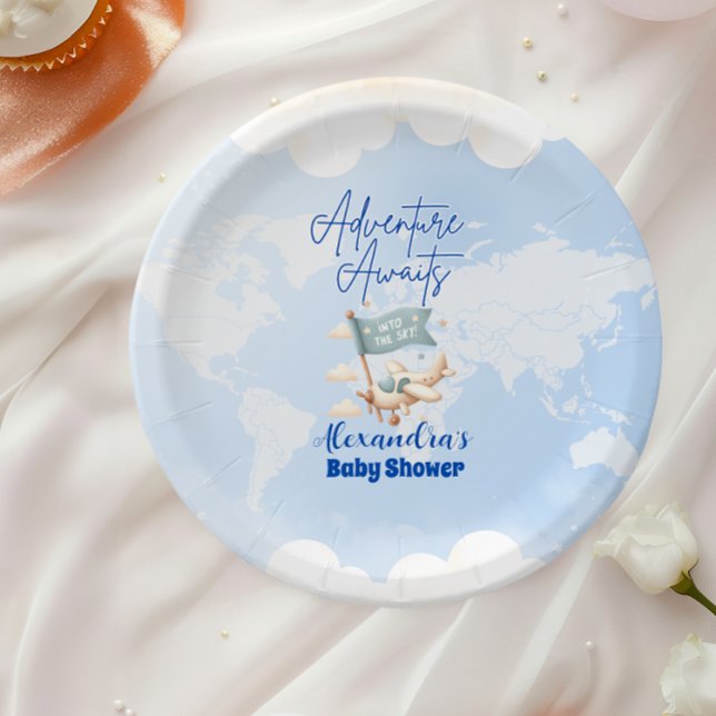 Plane Adventure Awaits Baby Shower Paper Plate (Creator Uploaded)