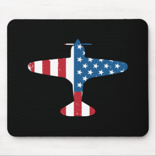 Plane Aircraft USA Flag Veteran Pilot Gift Mouse Pad