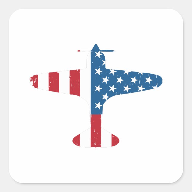 Plane Aircraft USA Flag Veteran Pilot Gift Square Sticker (Front)