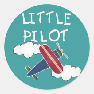 Plane and Clouds Little Pilot Classic Round Sticker