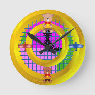Plane Bowtie Blocks on Pink Round Clock