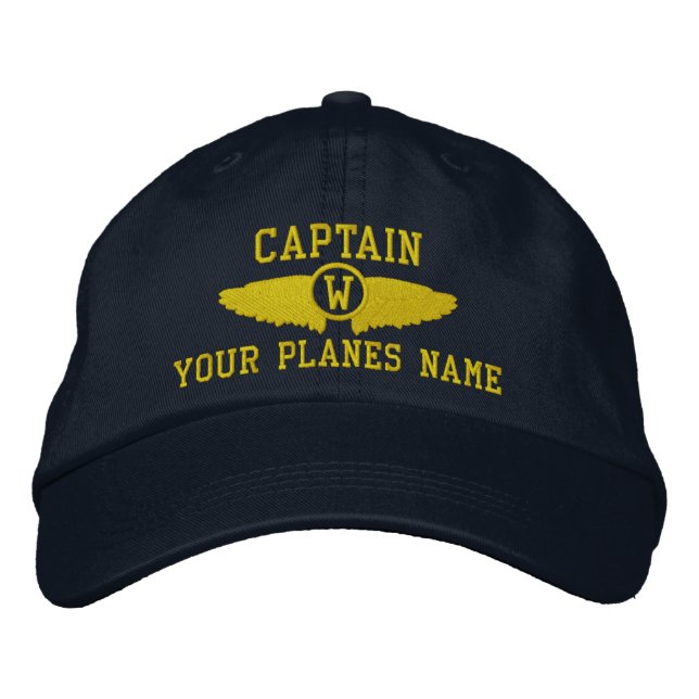Plane Captain or pilots wings monogrammed Embroide Embroidered Hat (Front)