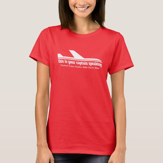 Plane captain speaking radiotelephony Fly Mum tee (Front)