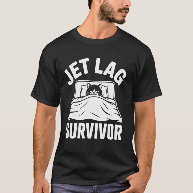 Plane Cat Jet Lag Survivor T-Shirt (Front)