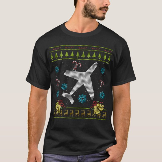 Plane Christmas Ugly Sweater Aeroplane Pilot Shirt (Front)