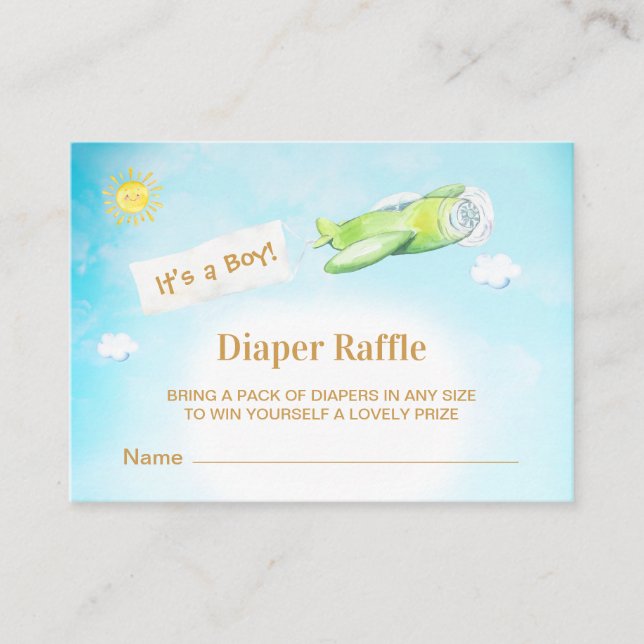 *~* Plane Cloudy Sky Boy Baby Shower Diaper Raffle Enclosure Card (Front)