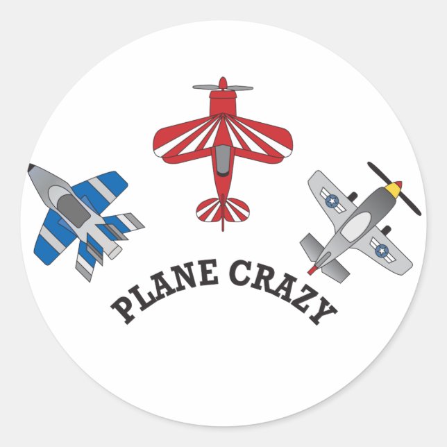 Plane Crazy Classic Round Sticker (Front)