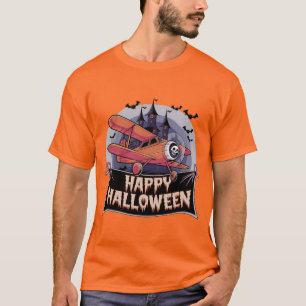 Plane flying over happy halloween banner  T-Shirt