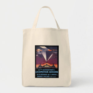 Plane Flying Over Searchlight Poster Tote Bag