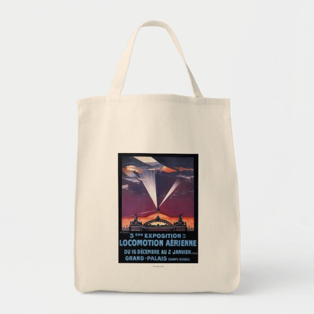 Plane Flying Over Searchlight Poster Tote Bag (Front)