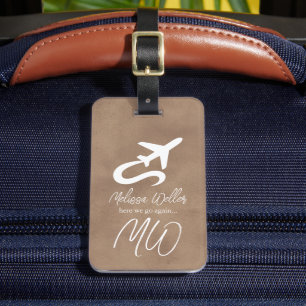 Plane (front side), World Map (back) old-brown Luggage Tag