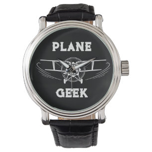 Plane GEEK Typography & Aeroplane,Black,Simple Watch