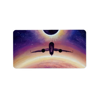 Plane in flight city and eclipse label