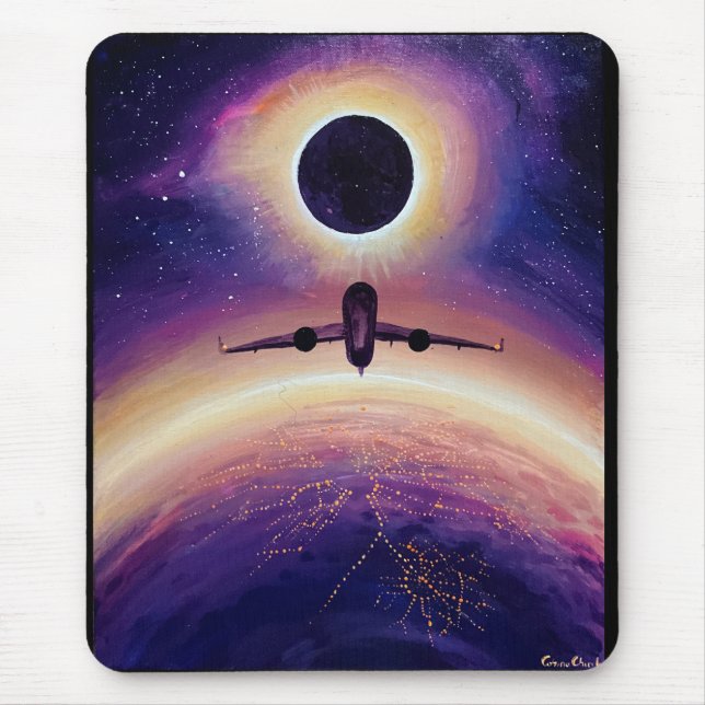 Plane in flight city and eclipse mouse pad (Front)