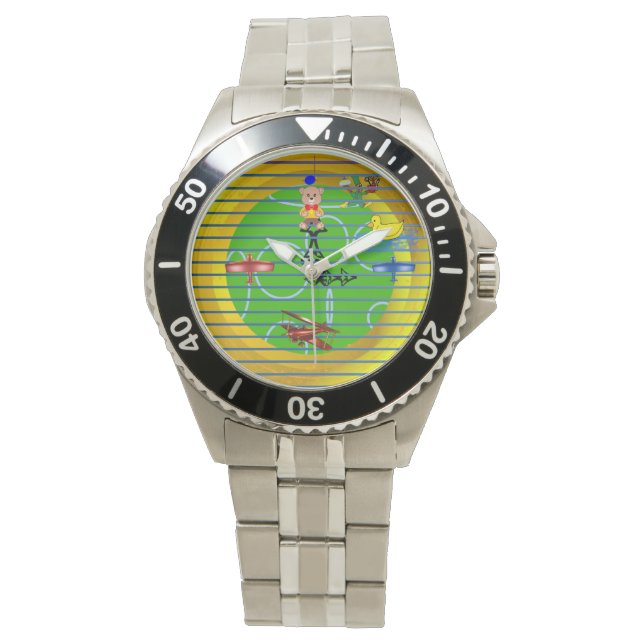 Plane Pink Blocks on Gold Green  Watch (Front)