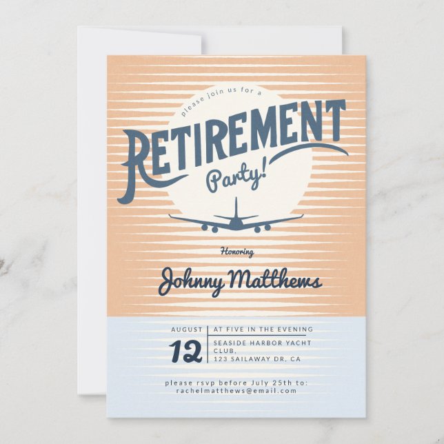Plane sunset retirement party invitation (Front)
