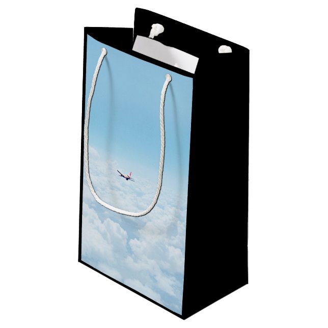 Plane Themed, A Aeroplane Flies In Blue Skies Small Gift Bag (Back Angled)
