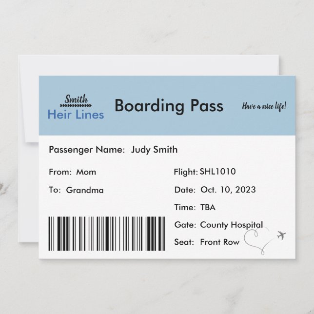 Plane Ticket Pregnancy Announcement to Family (Front)