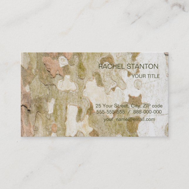 Plane tree camouflage looks bark pattern business card (Front)
