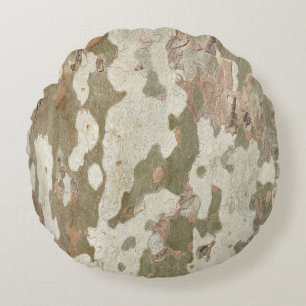 Plane tree camouflage looks bark pattern round cushion