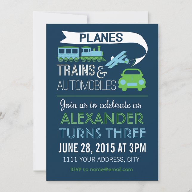 Planes, Trains & Automobiles Invitation (Front)