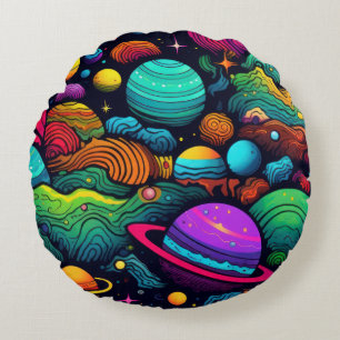 Planet background round cushion