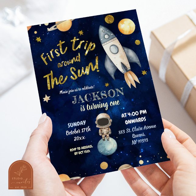 Planet Boy Space 1st Trip Around The Sun Birthday Invitation (Creator Uploaded)