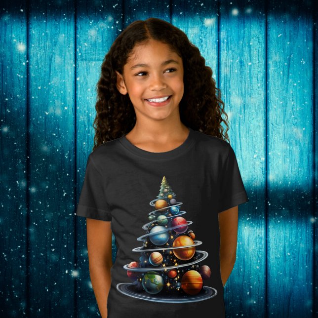 Planet Christmas Tree Outer Space Kids T-Shirt (Creator Uploaded)