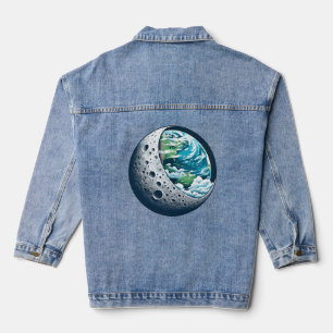 Planet Earth and Its Moon: Celestial Wonder Denim Jacket