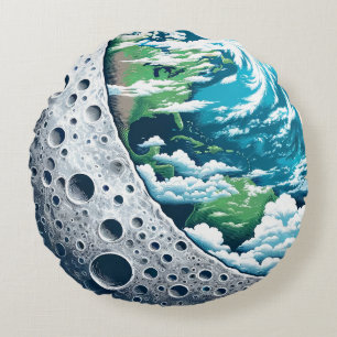Planet Earth and Its Moon: Celestial Wonder Round Cushion