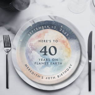 Planet Earth Celestial Sky 40th Birthday Paper Plate