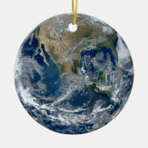 Planet Earth from Outer Space with Clouds Ceramic Tree Decoration