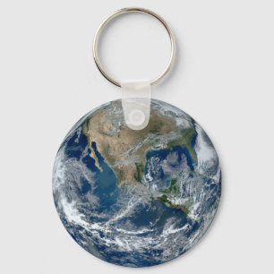 Planet Earth from Outer Space with Clouds Key Ring
